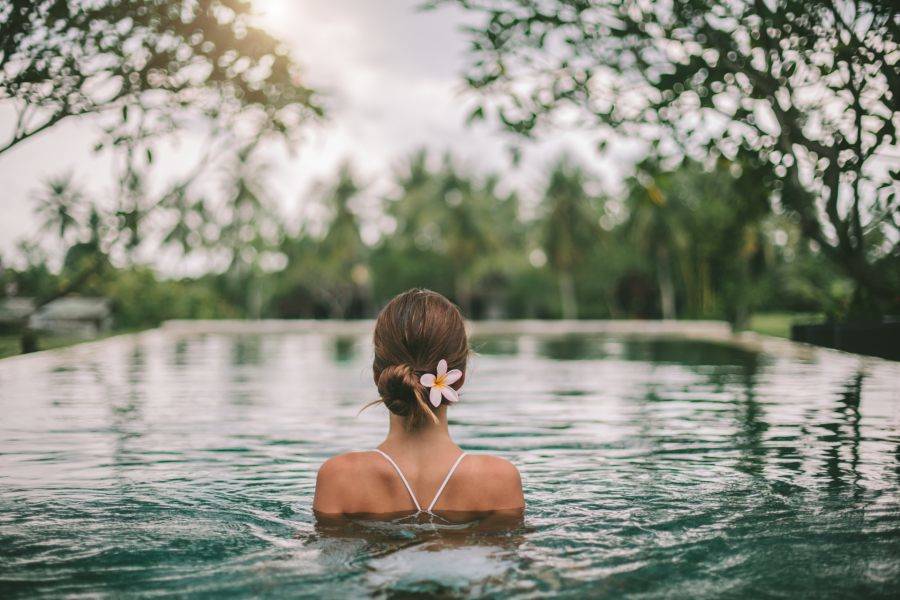 Woman in a hot pool