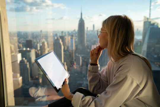 Person looking over a skyline