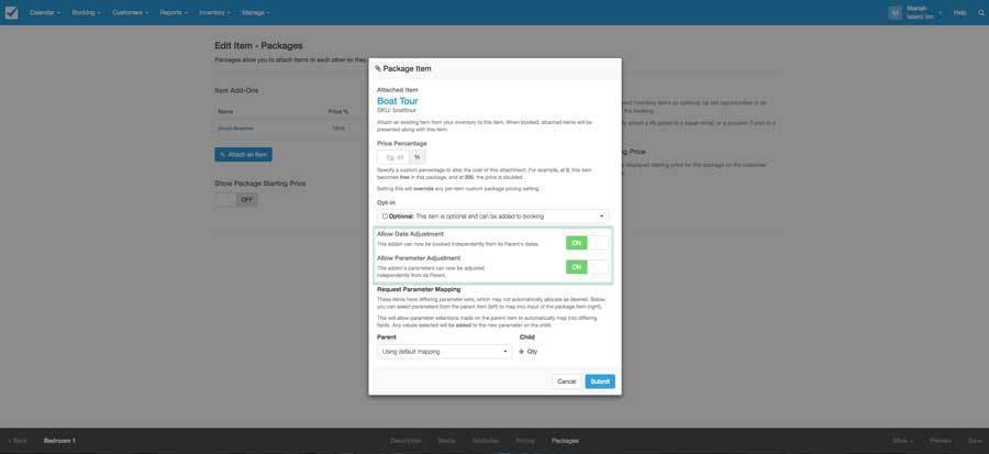 Stand alone package item setup in Checkfront