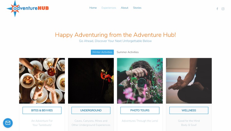 Adventure HUB website for booking tours and activities