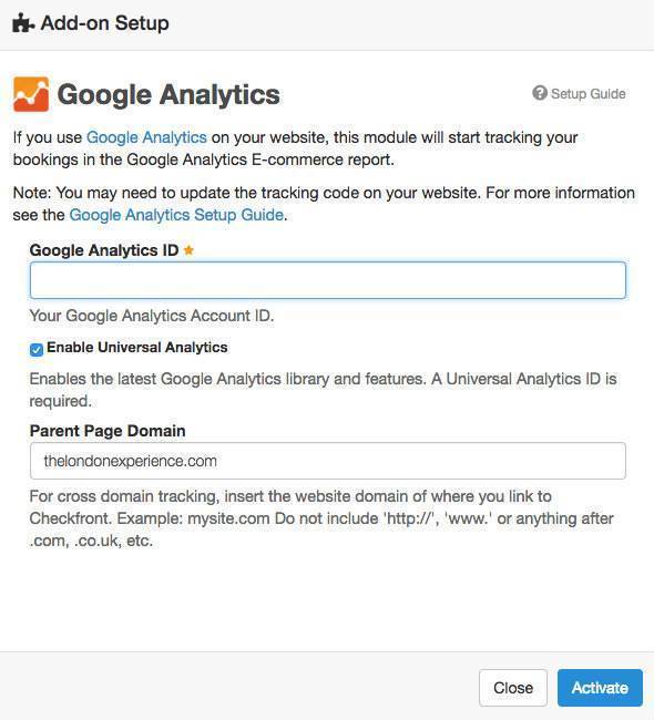 Google Analytics Add-on setup in Checkfront