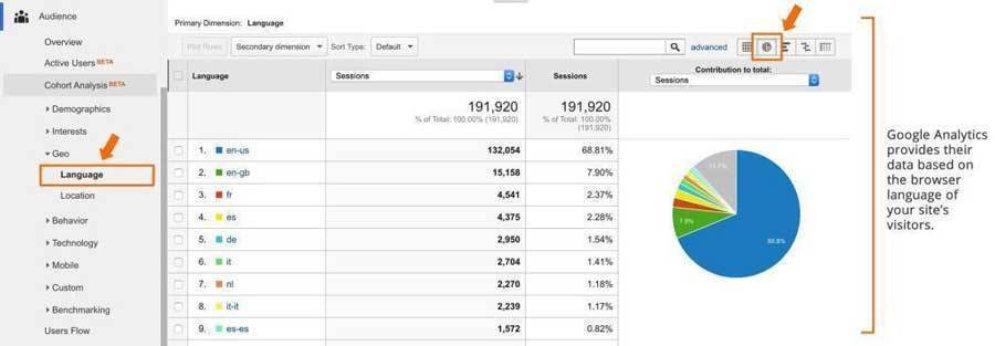 Language breakdown in Google Analytics