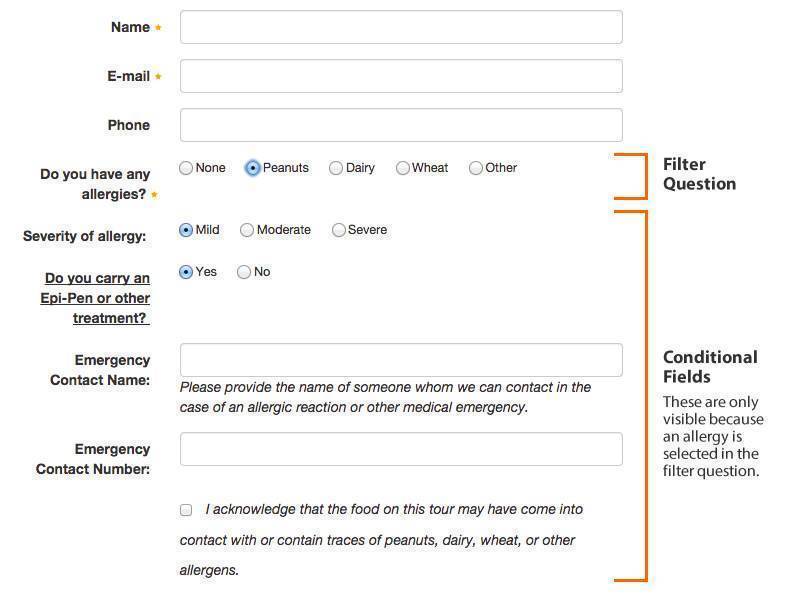 Filter question and conditional fields in Checkfront booking form setup