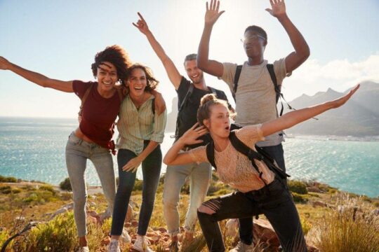 A happy group of people on a hike