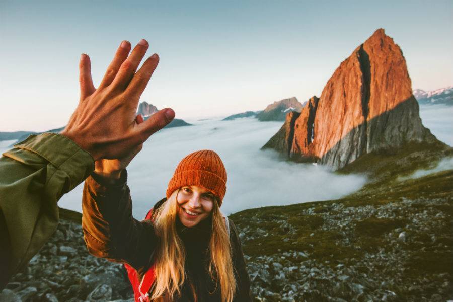 Woman giving a high five