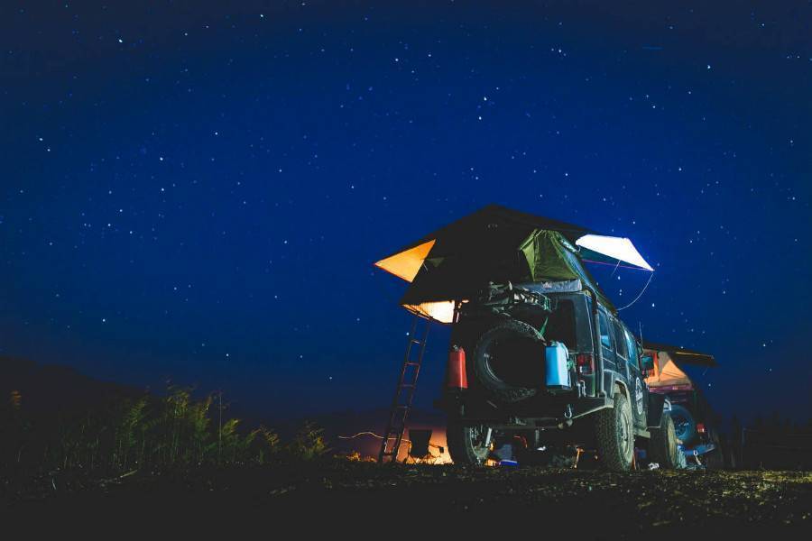 Hastings Overland parked camper Jeep