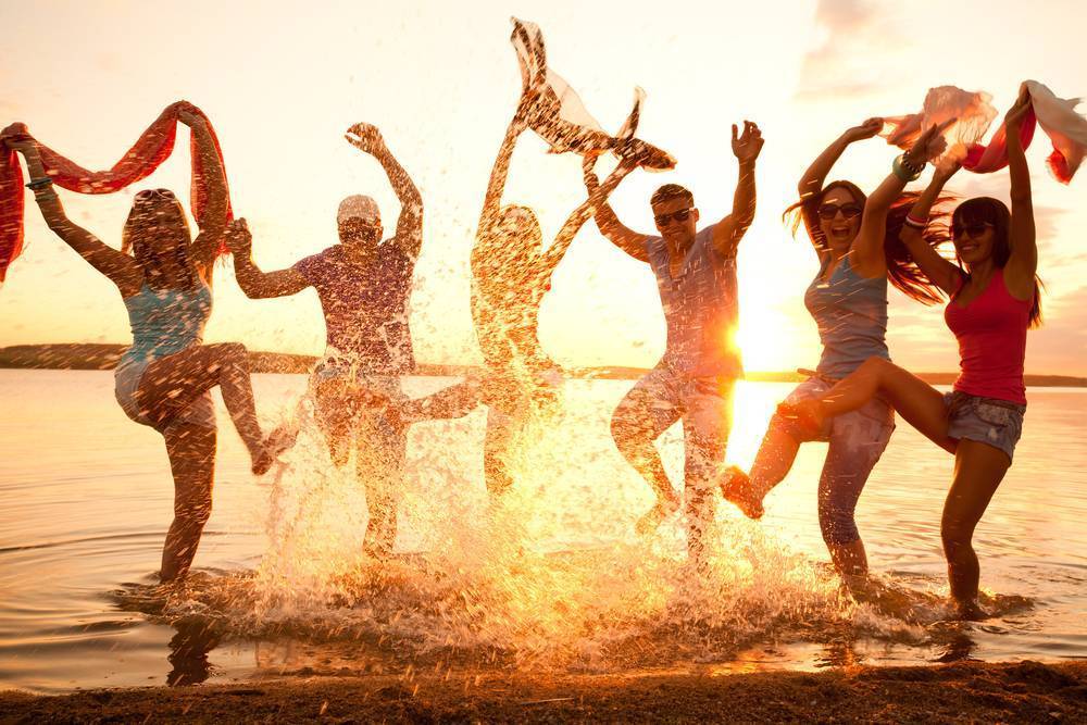 People jumping in water