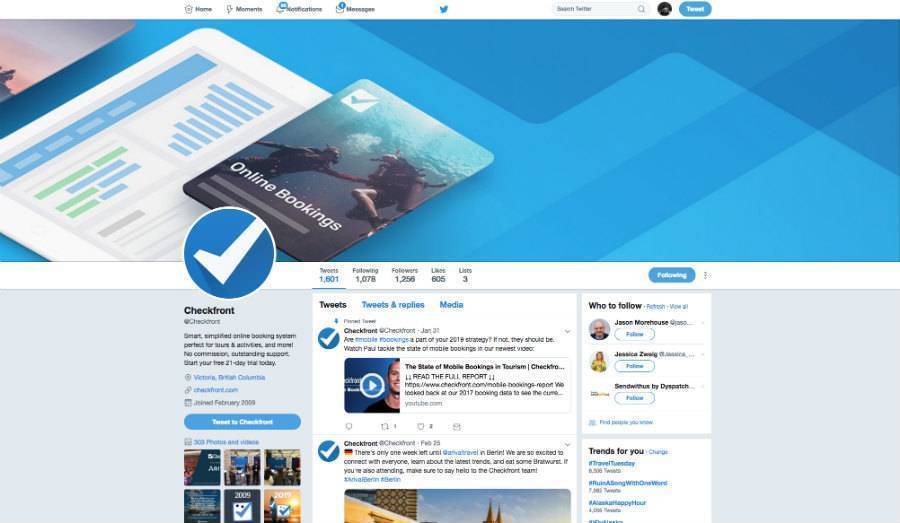 Twitter home page for social media marketing strategy.